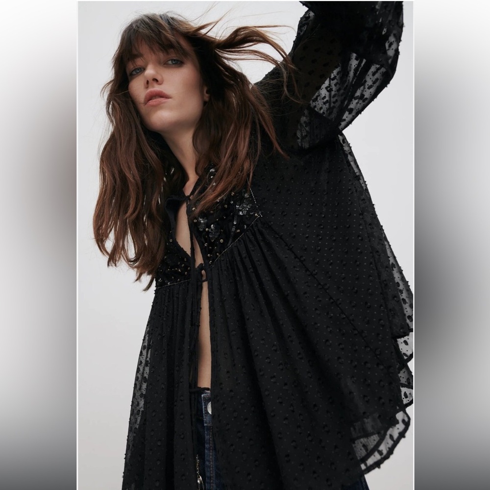 NWT Zara Plumentis Bolero Sequin Dot Mesh Jacket